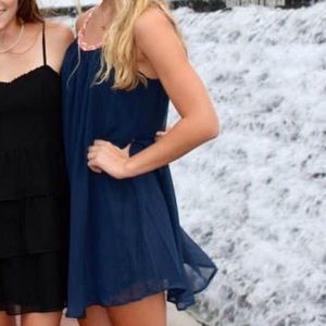 Navy lulus dress with gold braided detailing